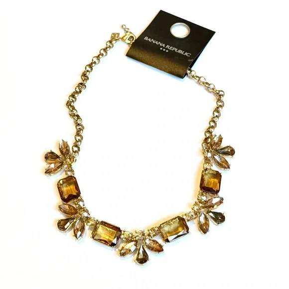 BANANA REPUBLIC Brown Crystal Gold Tone Statement Necklace | NWT - Picture 7 of 7
